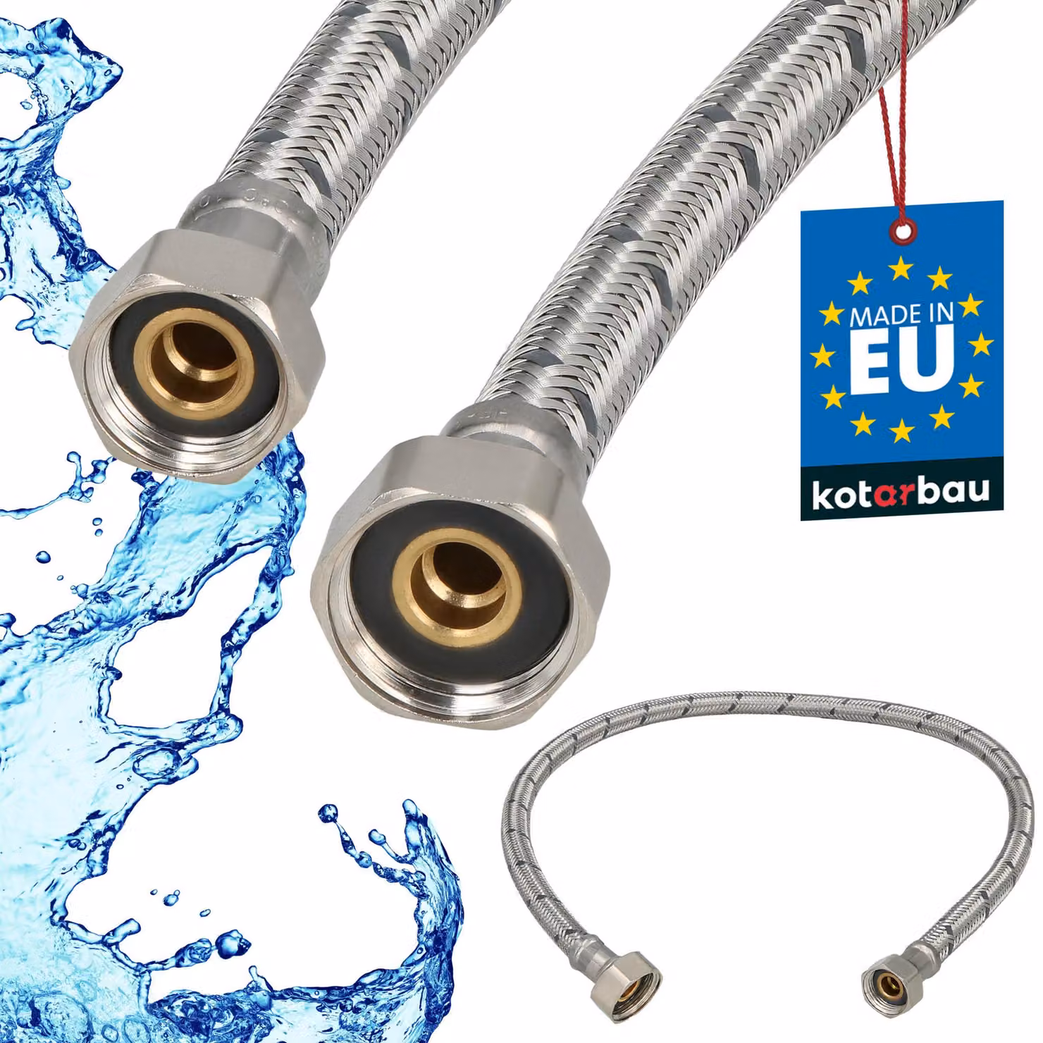 KOTARBAU® Tubo Flessibile per Rubinetto 1/2“ x 3/8“ Rivestito in Acciaio Inox 60 cm Tubo Flessibile per Rubinetto Cucina Argento