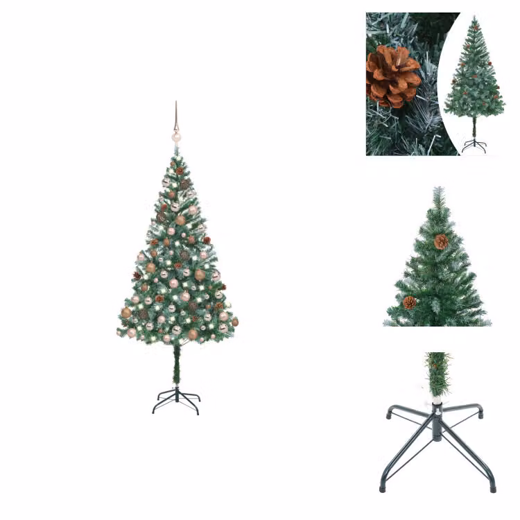 vidaXL Albero di Natale artificiale con luci, pigne e baubles 180 cm - Alberi di Natale