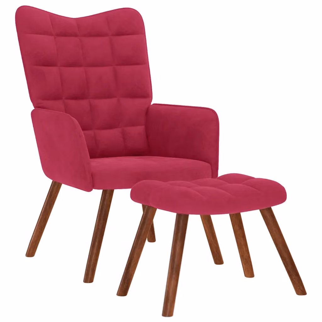 Divano Sedia-Poltrona Relax con Poggiapiedi in Velluto Rosso Vino 920242 – 2