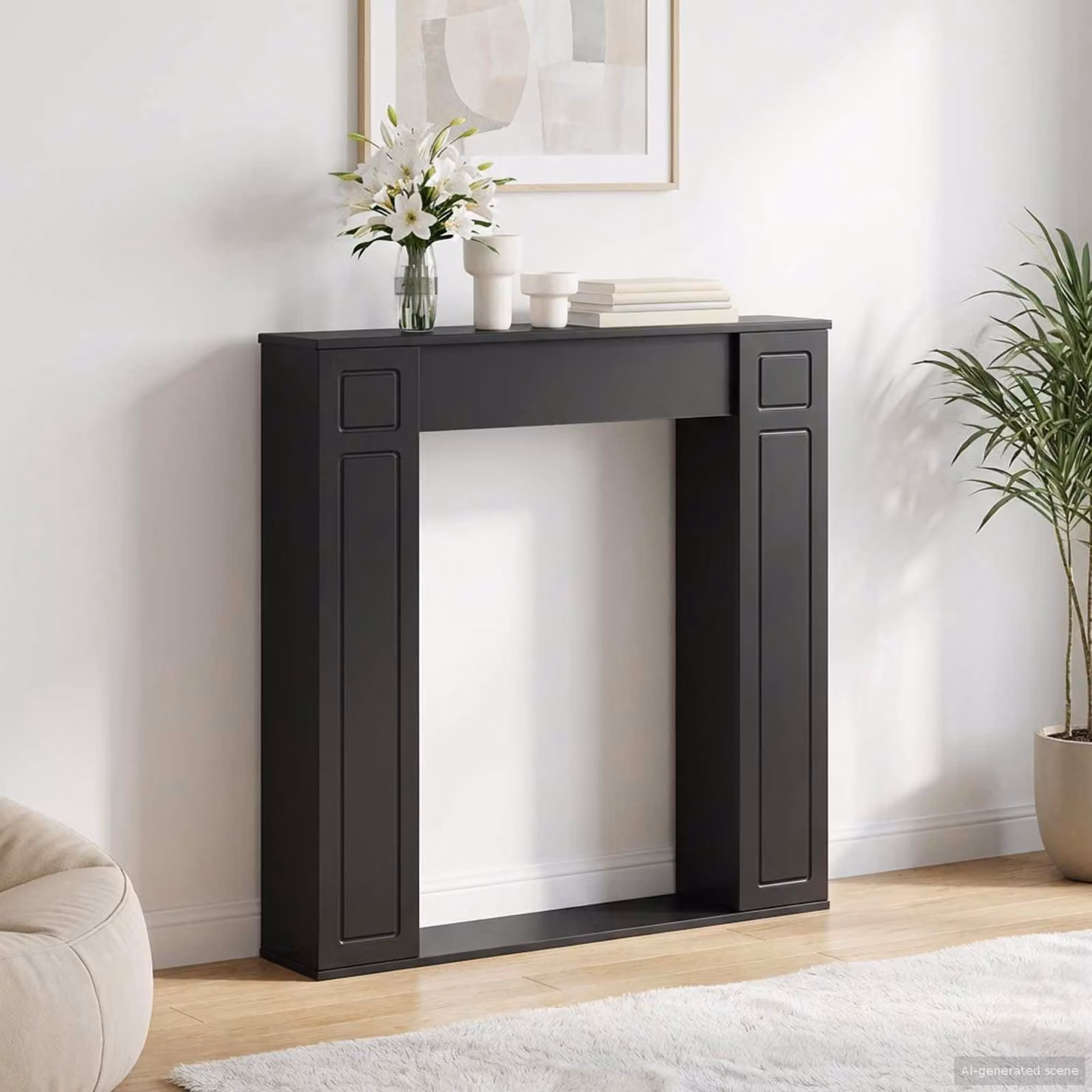 Cornice per camino moderna vidaXL in legno ingegnerizzato, colore nero, L: 100 cm, P: 20 cm, H: 100 cm