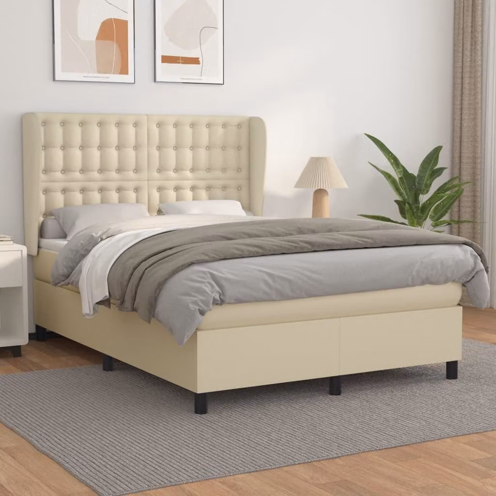 Maison Exclusive - Letto boxspring con materasso color crema 140x190 cm in ecopelle