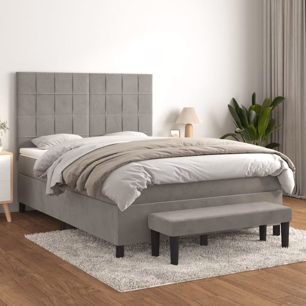 Giroletto a Molle con Materasso Ibrido vidaXL in Velluto Grigio Chiaro L/P/H: 200 x 140 x 128 cm – 1