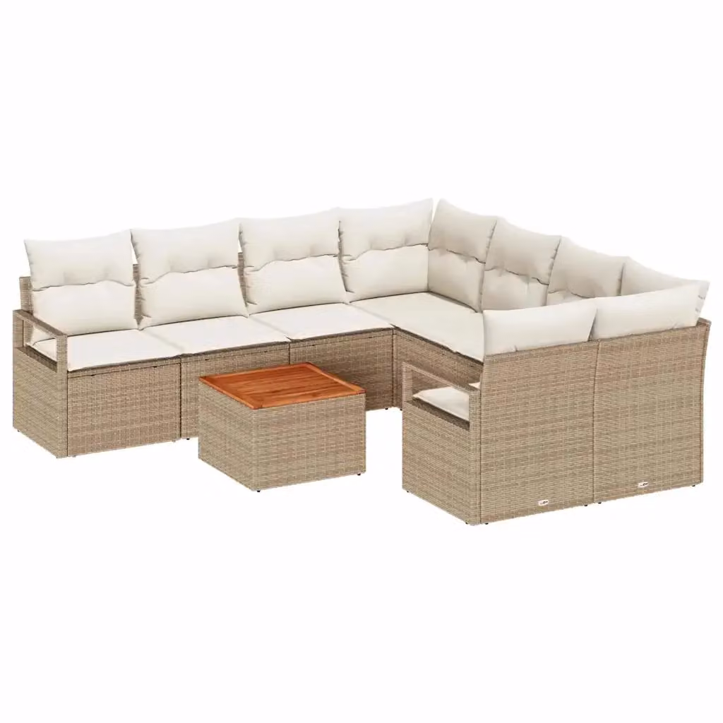 Set Divano da Giardino 9 Pezzi vidaXL Beige con Cuscini e Tavolino da Caffè in Polyrattan e Acciaio – 2