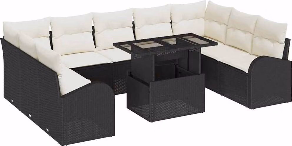 Set Divano da Giardino con cuscino 10 pcs Nero Poly Rattan