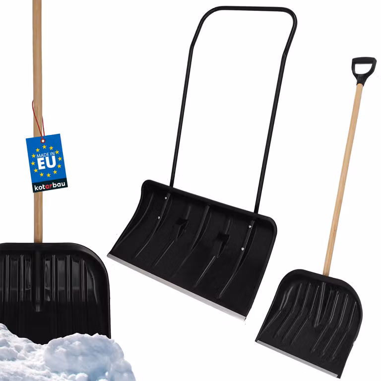 KOTARBAU® SATZ pala da neve 80 cm con ruote + pala da neve 48 cm, vassoio per la neve con bordo in profilo di alluminio, pala da neve con manico in metallo, spazzaneve ECO