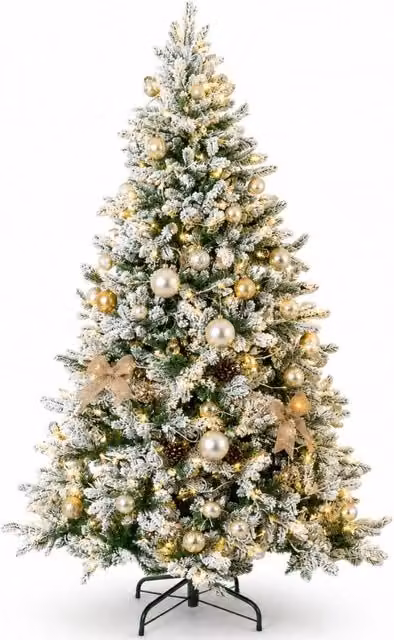 Albero di natale artico 210 cm innevato con luci integrate fortunato