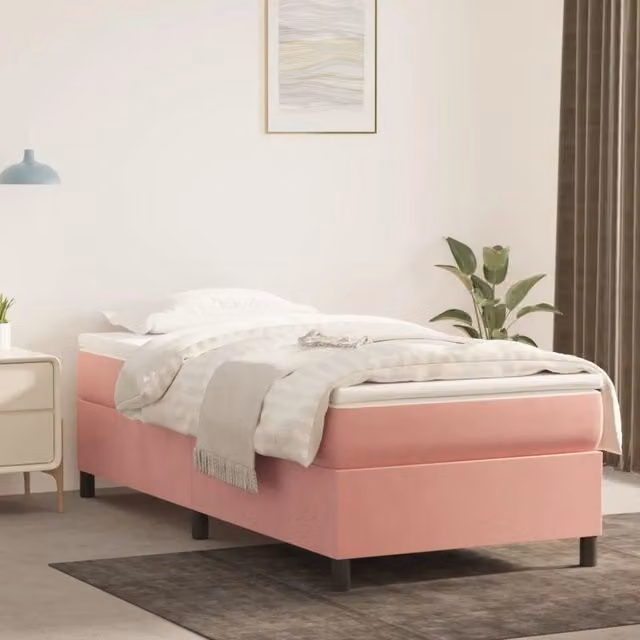 Giroletto a Molle con Materasso-Struttura Letto Rosa 100x200 cm in Velluto 692903
