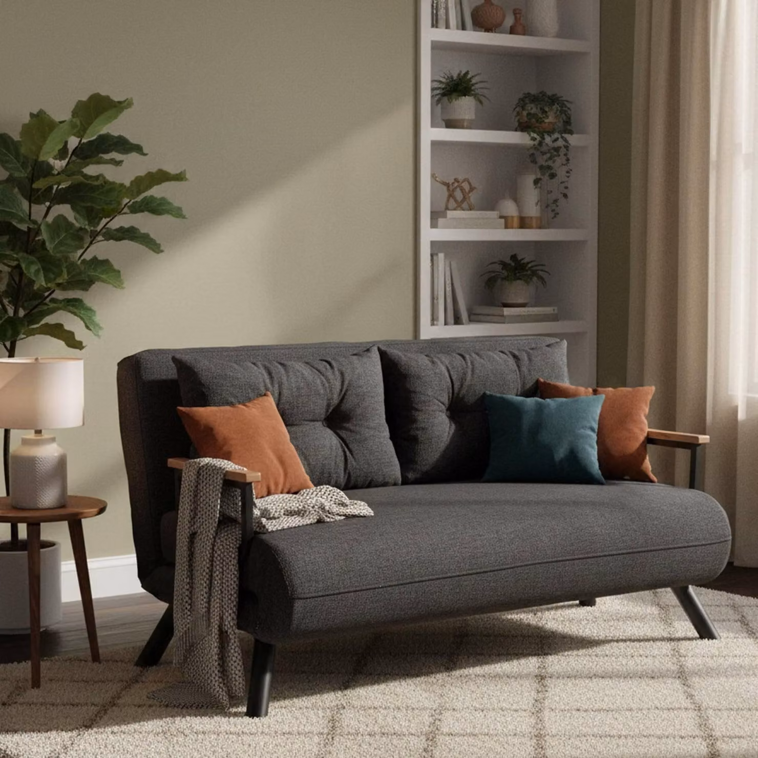 Calvin - Divano Letto 2 Posti, 133x78 cm Grigio Cenere, Contenitore