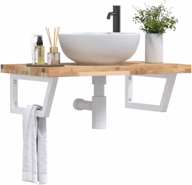 Ripiano a parete per lavabo vidaXL in legno di acacia e metallo, marrone e bianco