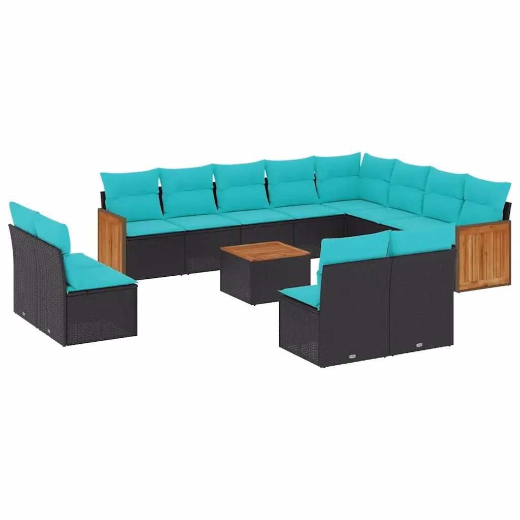 Set di Divani da Giardino a Forma di U vidaXL in Polyrattan Nero con Cuscini e Tavolino da Esterno – 2