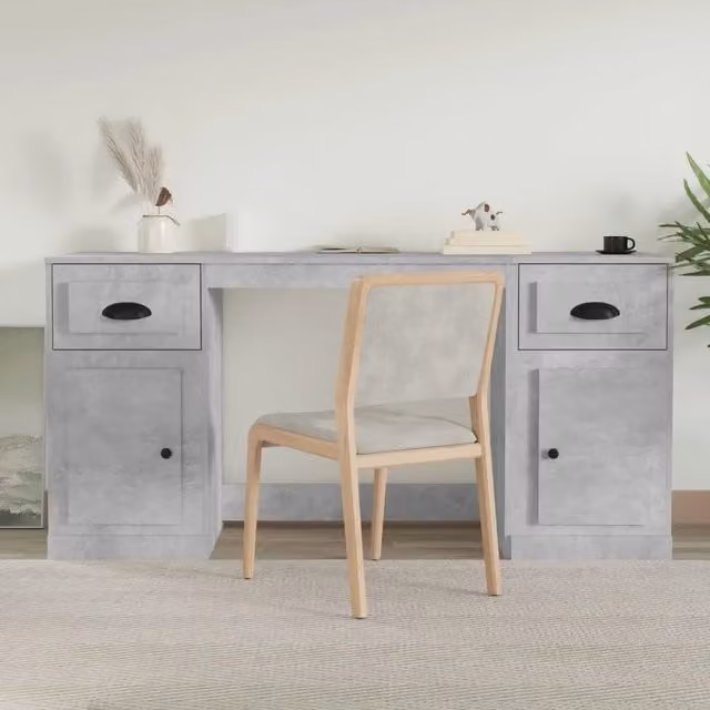 Scrivania moderna con armadietto vidaXL in legno color grigio cemento L: 154,5 cm, P: 50 cm, H: 75 cm – 1