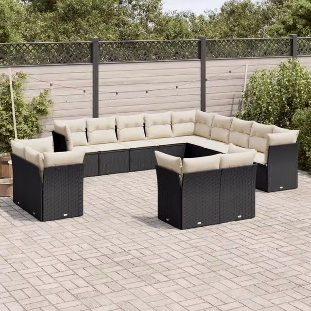 Set di Divani da Giardino VIDAXL a Forma di U in Polyrattan Nero con 13 Pezzi e Cuscini