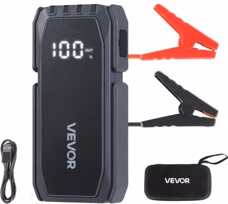 Avviatore di Emergenza Portatile VEVOR 1500A, Batteria al Litio 12V con Torcia a 3 Modalità e Ingresso USB-C, Colore Nero