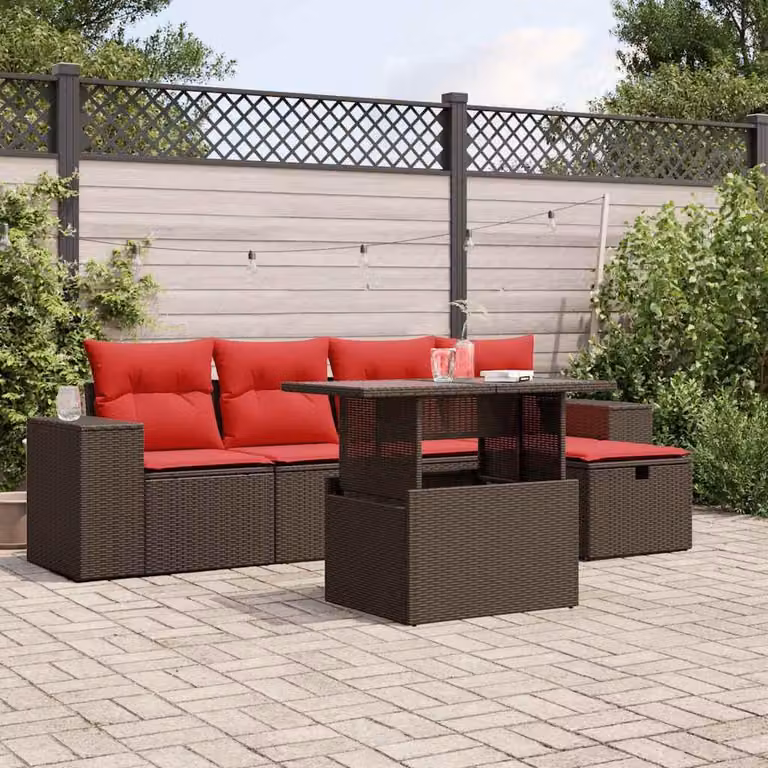Maison Exclusive - Set di 6 divani da giardino con cuscini, marrone, polyrattan