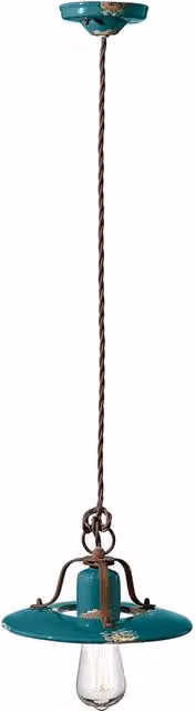 Lampadario Vintage Country Ferro E Ceramica Verde 1 Luce E27 25Cm