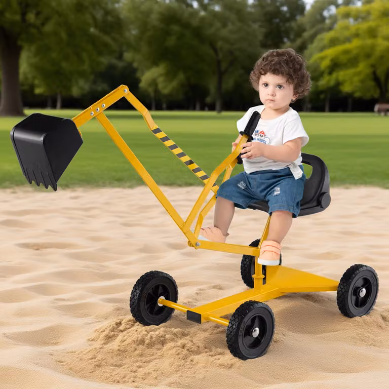 Costway Escavatore per Sabbiera con Controlli a Due Mani e Pala Flessibile, Giocattolo da Esterno per Bambini, Giallo