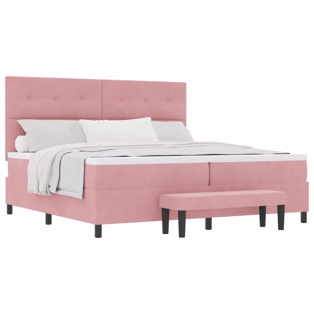 Letto a molle moderno vidaXL con testiera in velluto rosa, L: 200 cm, P: 200 cm, H: 128 cm – 2