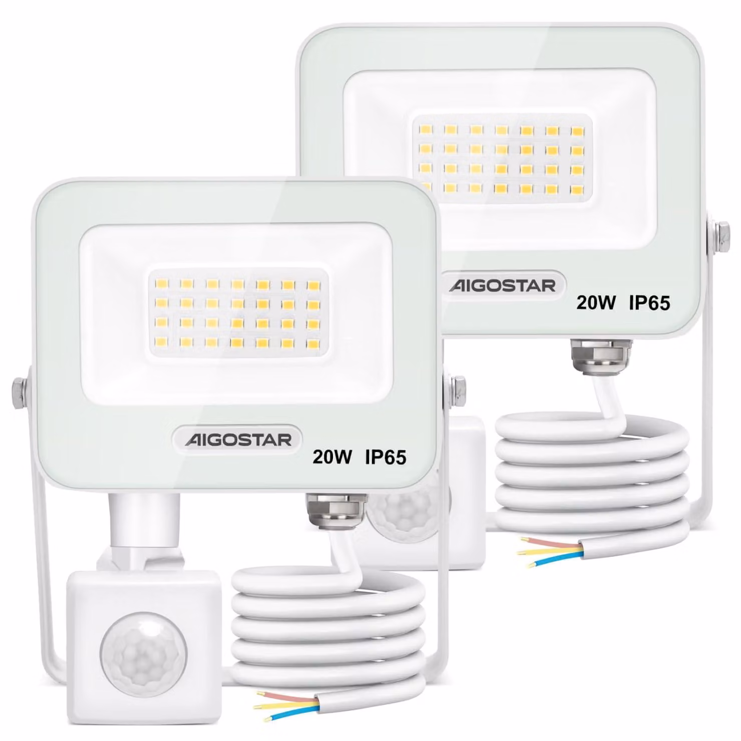 Set di 2 faretti LED da esterno, 20W, 1650 lumen, 4000K, alluminio, con sensore di movimento