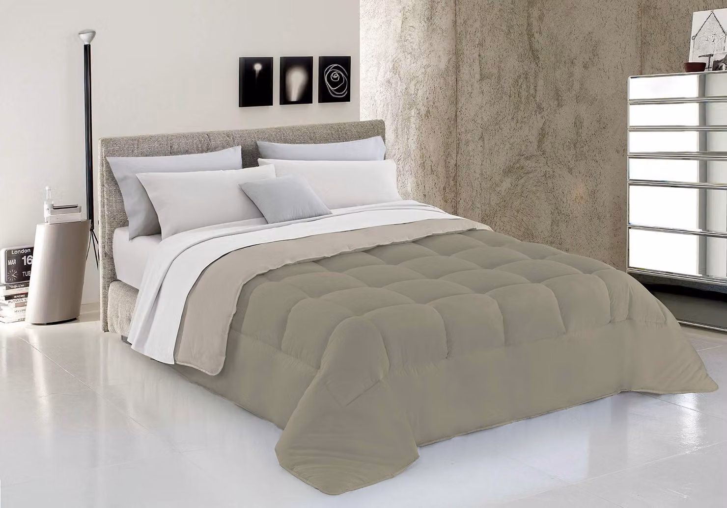 Piumino invernale 200 x 200 cm, color grigio e crema