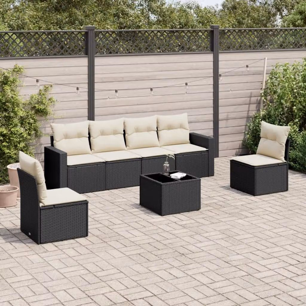 Maison Exclusive - Set da giardino 7 pezzi con cuscini in polyrattan nero