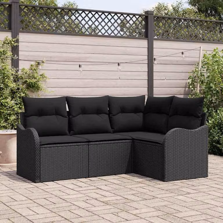 Maison Exclusive - Set da giardino composto da 4 pezzi, divano in rattan sintetico nero
