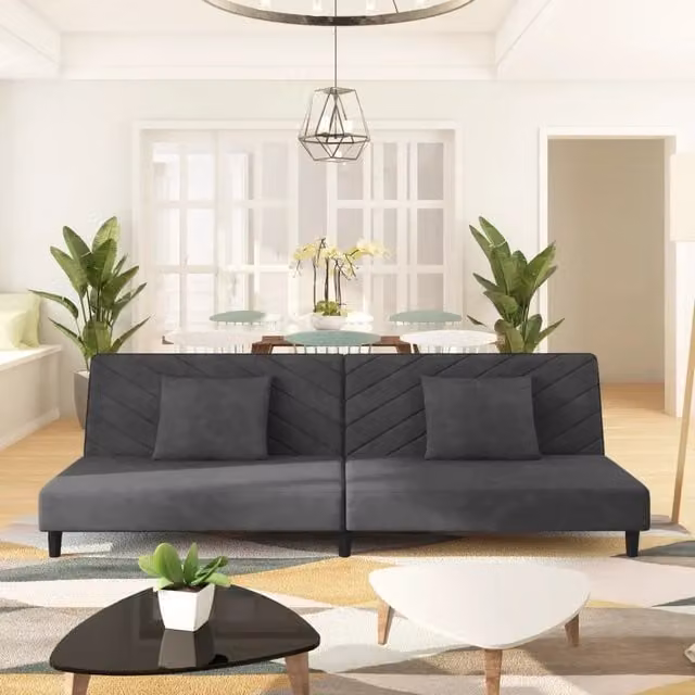 Divano Letto a 2 Posti con 2 Cuscini-Sofa Letto 2 Posti-Daybed Grigio Scuro in Velluto 328550
