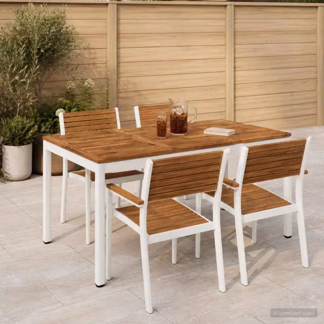 Tavolo da giardino rettangolare estensibile vidaXL in legno di acacia naturale e bianco L/P/H: 141 x 80,5 x 75 cm – 1