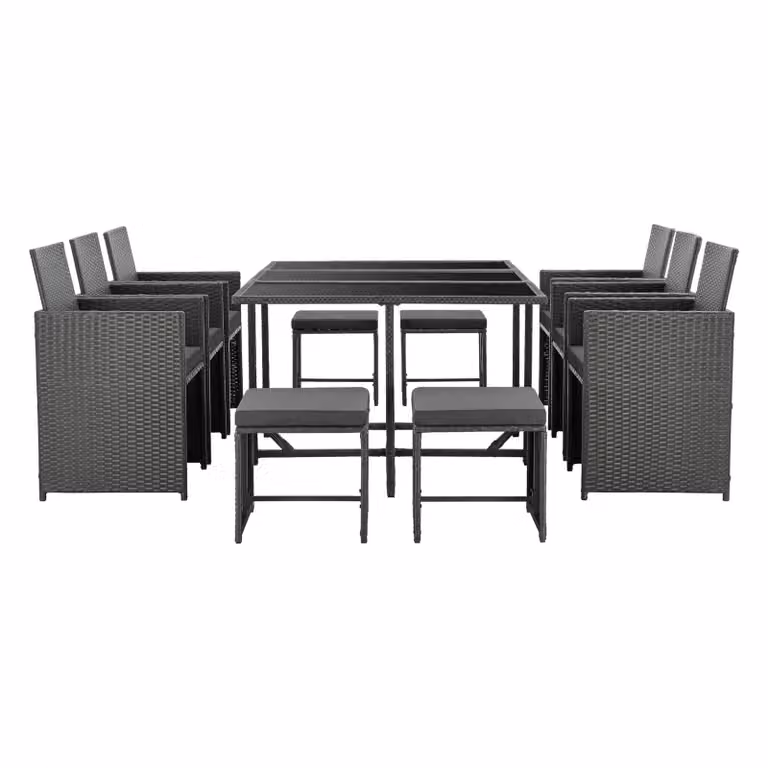 In And OutdoorMatch Elegante set da giardino Hella - 11 pezzi - Set da salotto - Grigio scuro - Acciaio - Vetro temperato - Tessuto - Resistente agli agenti atmosferici