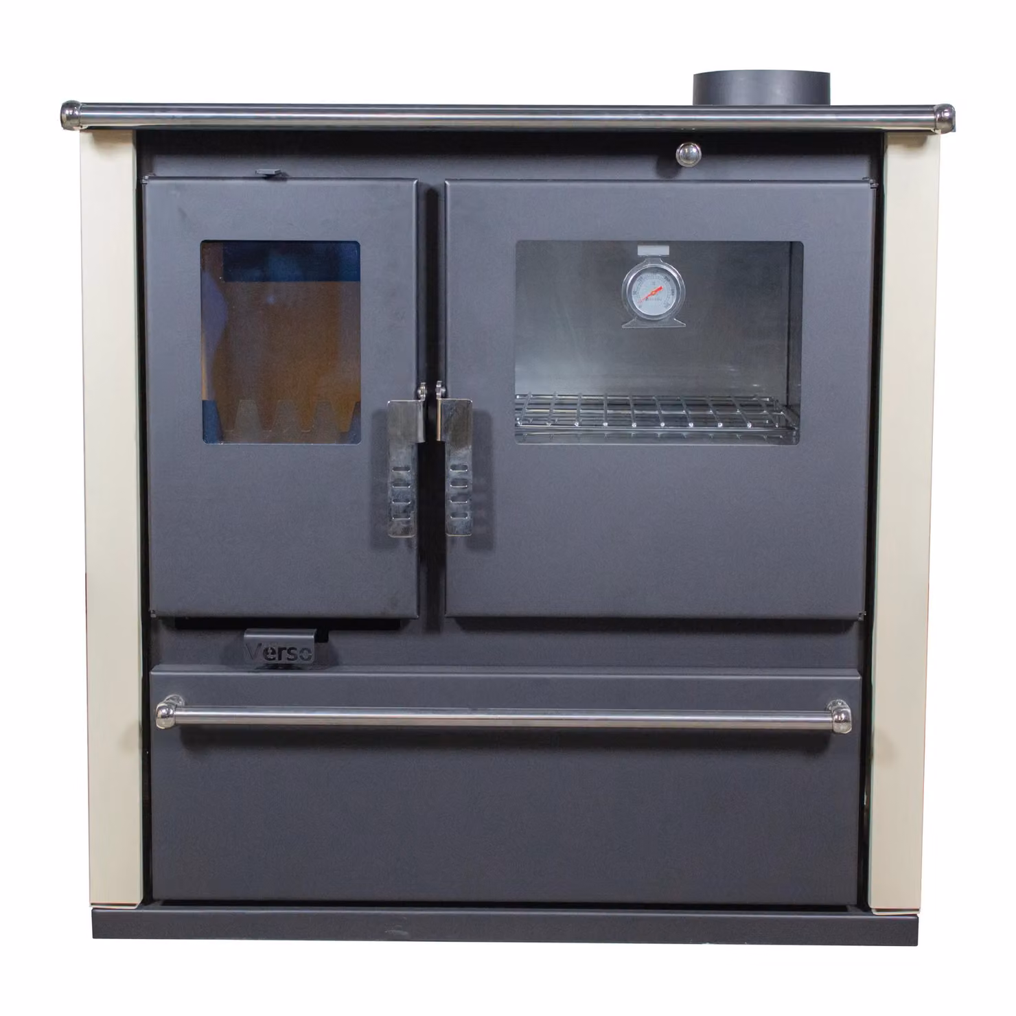 Cucina a legna Verso CS Plus Inox Ivory – 7,7 kW, con forno, piano cottura e vano legna – Classe A+