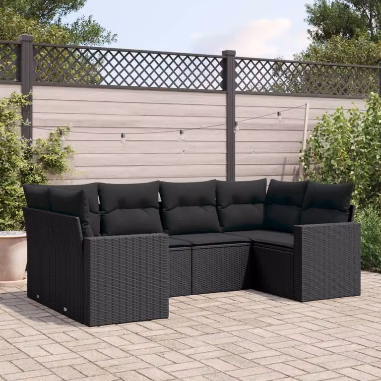 Set Divano da Giardino vidaXL 6 pz in Polyrattan Nero con Cuscini e Struttura in Metallo