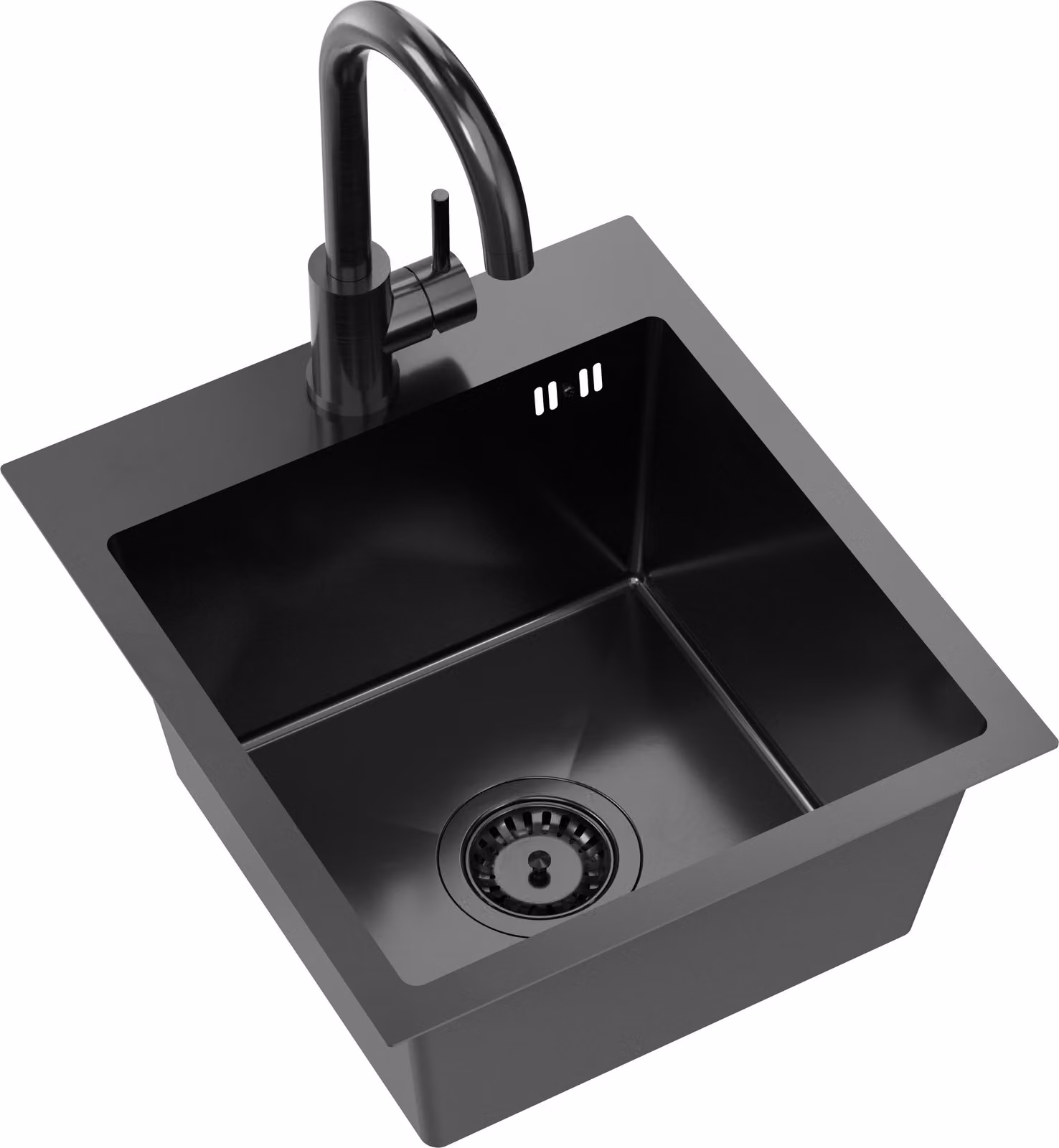 VBChome Lavello in acciaio inox con rubinetto 40 x 45 cm Nero Lavello da incasso in acciaio inox con foro per rubinetto Lavello da cucina in acciaio inox Lavello Grande vasca Set di scarico Sifone Lavello in acciaio inox Nero con rubinetto