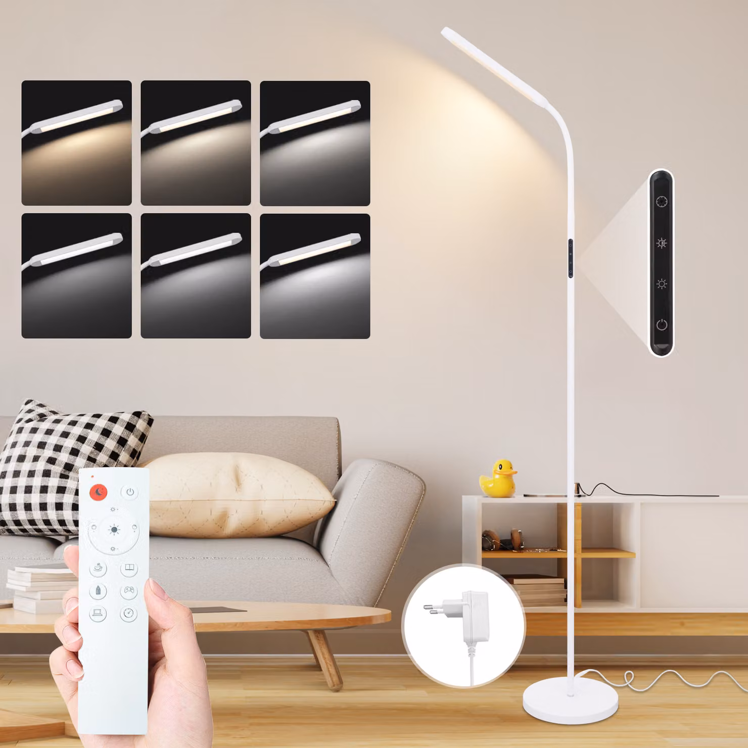 ZMH Lampada da terra Soggiorno Lampada da terra dimmerabile Lampada da terra LED 11W Bianco 3000K-6000K Lampada da lettura 360° Rotante Touch Control Timer Lampada da terra con telecomando per Ufficio Camera da letto