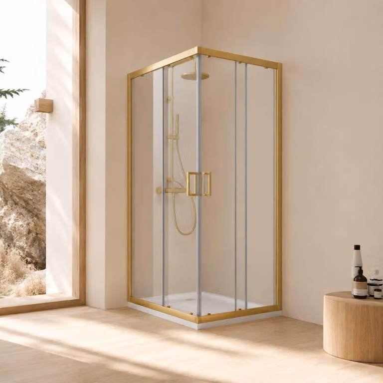 Box doccia 80x80cm oro spazzolato con ante scorrevoli e cristallo trasparente | City