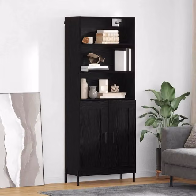 Credenza Buffet e Armadio da Cucina o Soggiorno vidaXL in Rovere Nero con Ante a Battente e Ripiani Interni L: 69,5 cm, P: 34 cm, H: 180 cm – 1