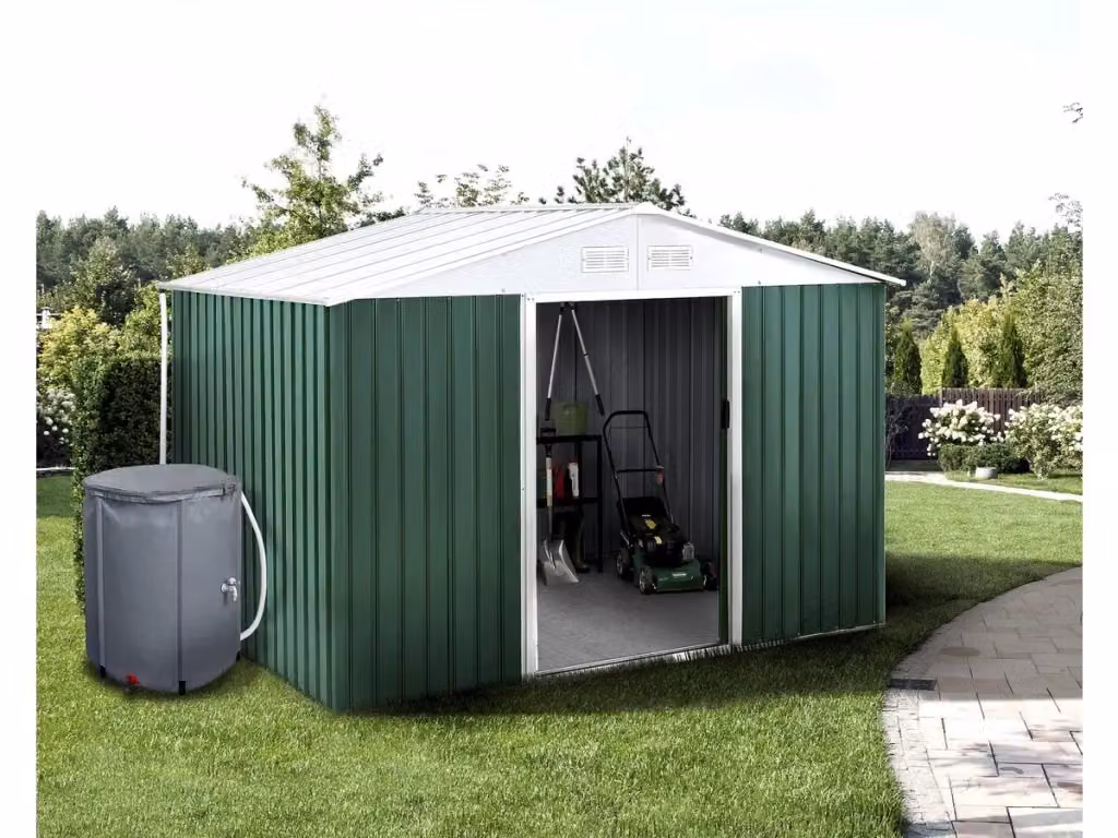 Capanno da giardino in metallo HABITAT ET JARDIN Rosas da 7,06 m² con grondaia e serbatoio per il recupero dell'acqua, disponibile in verde, bianco o grigio – 2