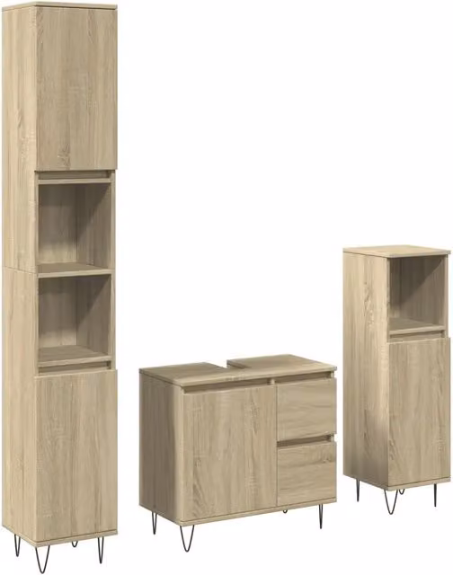 Set Mobili da Bagno | Armadio da bagno 3 pz Rovere Sonoma in Legno Multistrato