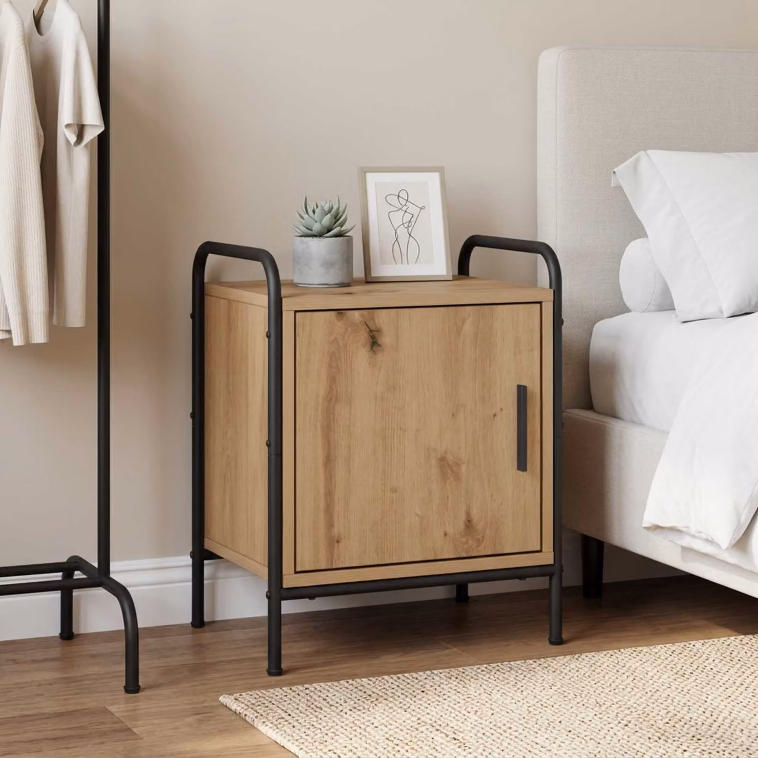 vidaXL Armadio da Notte Moderno in Legno e Metallo, Marrone e Nero, L 40 x P 30 x H 50 cm