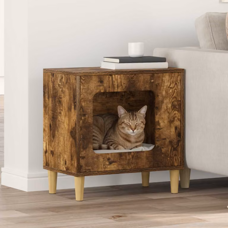 Casa per Gatti vidaXL in Legno Ingegnerizzato, Colore Rovere Fumo, L 51 x P 30 x H 52 cm