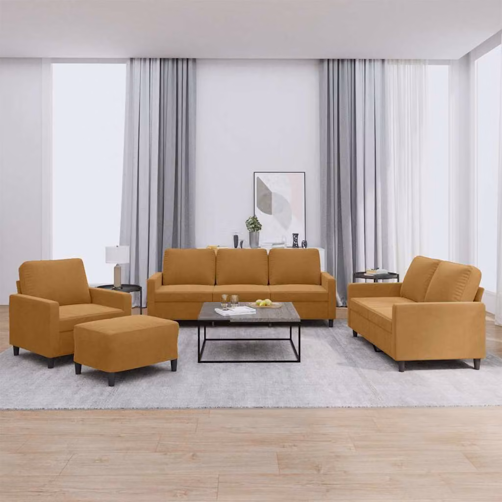 vidaXL Set di Divani 4 Pezzi in Velluto Marrone con Cuscini e Pouf per Soggiorno
