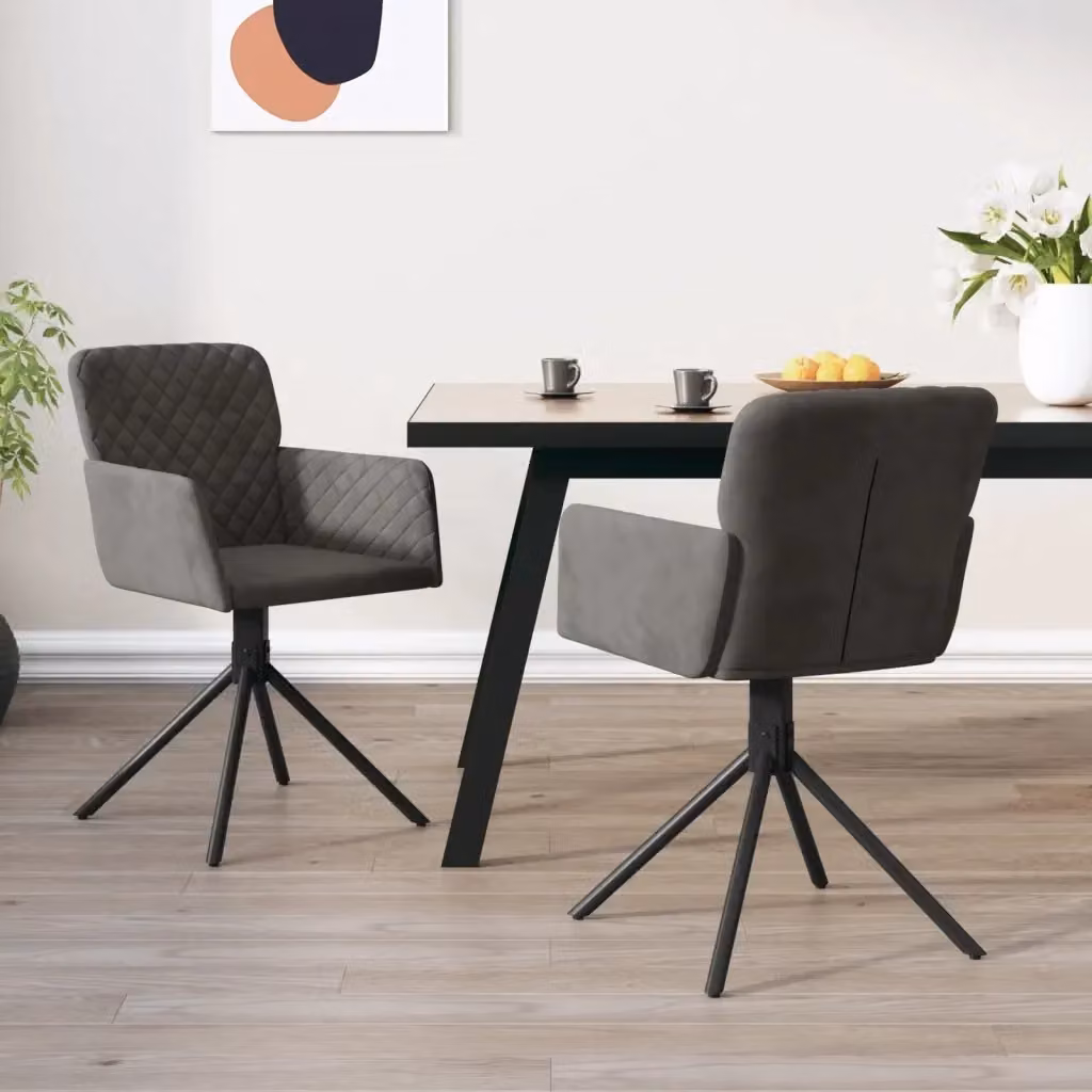 Set di 2 sedie da pranzo girevoli a 360 gradi in velluto grigio con braccioli e struttura in metallo per cucina e soggiorno – 2