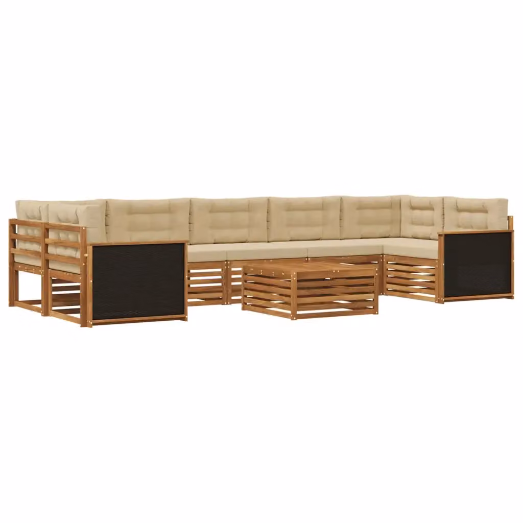 Set di divani da esterno a L con tavolino vidaXL in legno di acacia, 8 pezzi, Beige e Marrone – 2