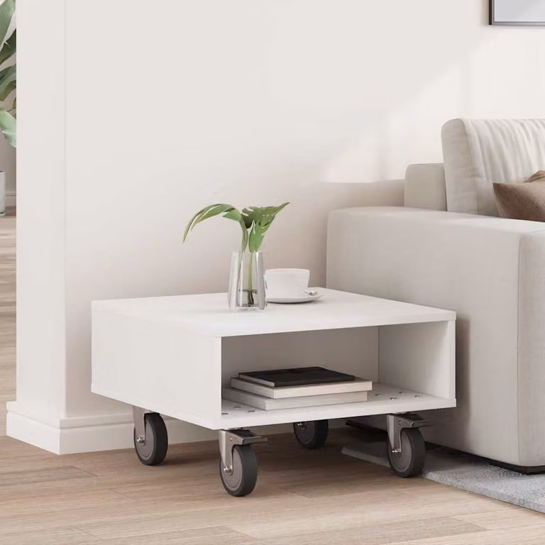 vidaXL Tavolino con Ruote Bianco L 50,5 cm x P 50 cm x H 30 cm