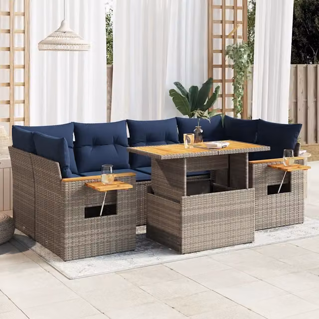 Set Divani da Giardino 7 pz con Cuscini Grigio in Polyrattan 3327568