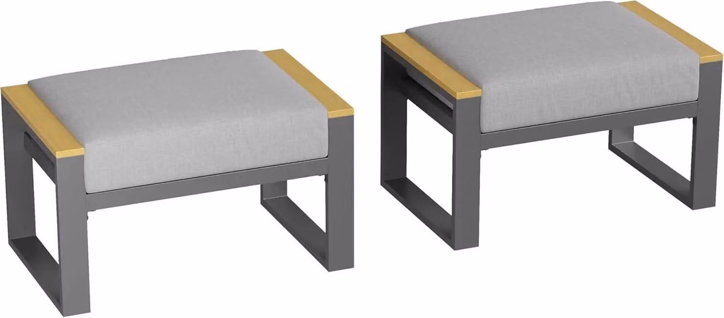 Set di mobili da giardino per esterni: 2 sedie con poggiapiedi, struttura in legno, imbottitura resistente agli agenti atmosferici, ideale per balcone, terrazza e giardino, colore grigio