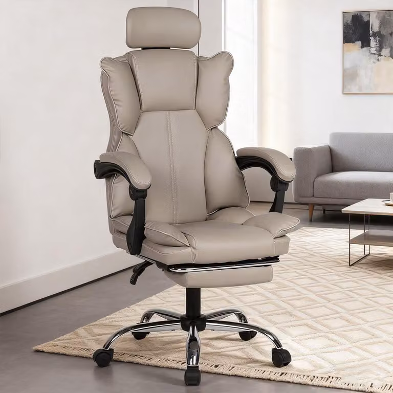 Sedia da gioco ergonomica con memory foam, poggiapiedi, girevole, color kaki