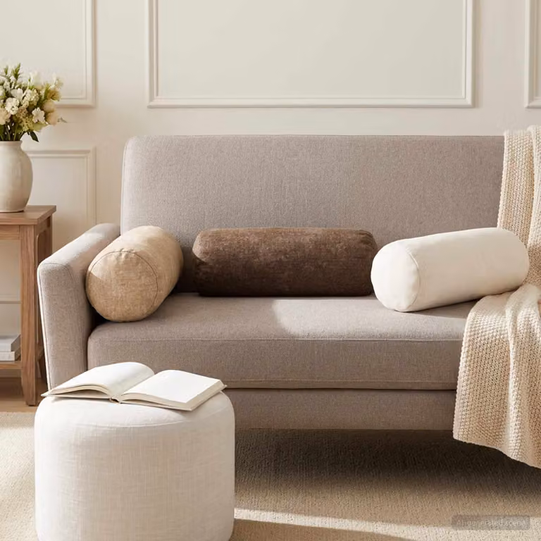 Set di 6 federe vidaXL HEERLEN in tessuto chenille marrone e bianco, forma ovale, Ø 15 x 40 cm