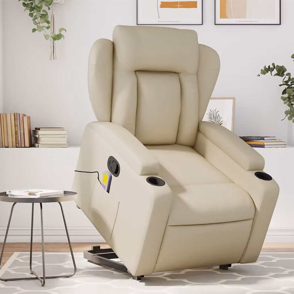 Poltrona Alzapersona Reclinabile con Assistenza Elettrica vidaXL in Similpelle Beige