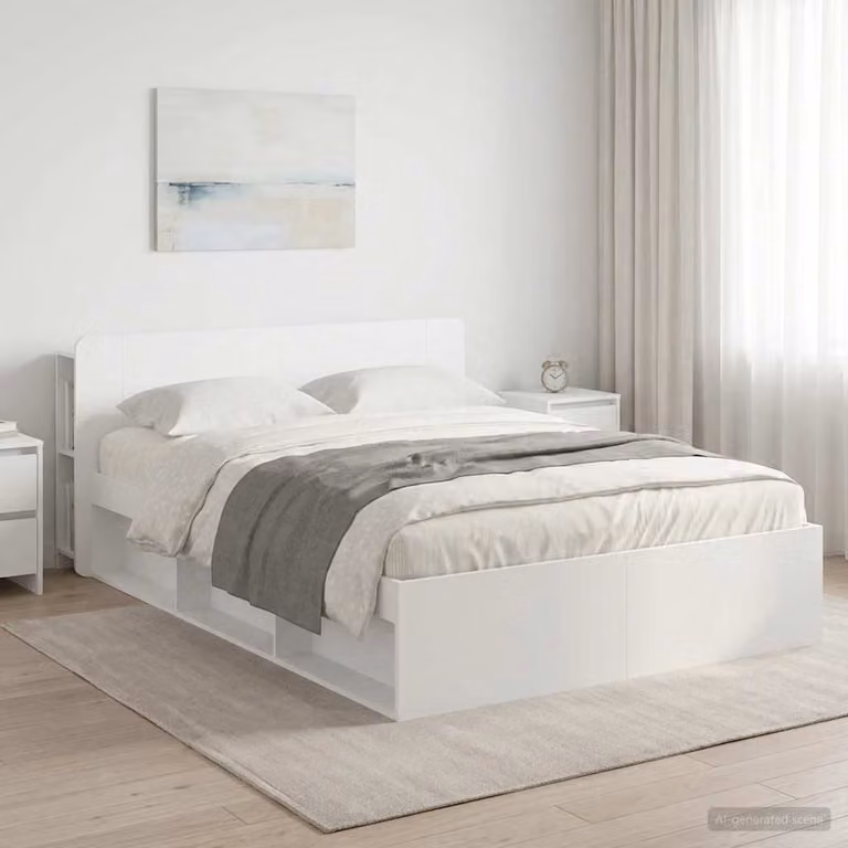 vidaXL Letto moderno con contenitore e testiera in legno bianco L/P/H: 200 x 160 x 80 cm
