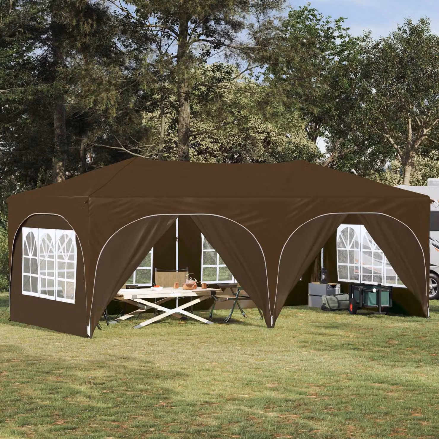 vidaXL Tenda per feste a pop-up beige e marrone L: 575 cm, P: 288 cm, H: 245 cm