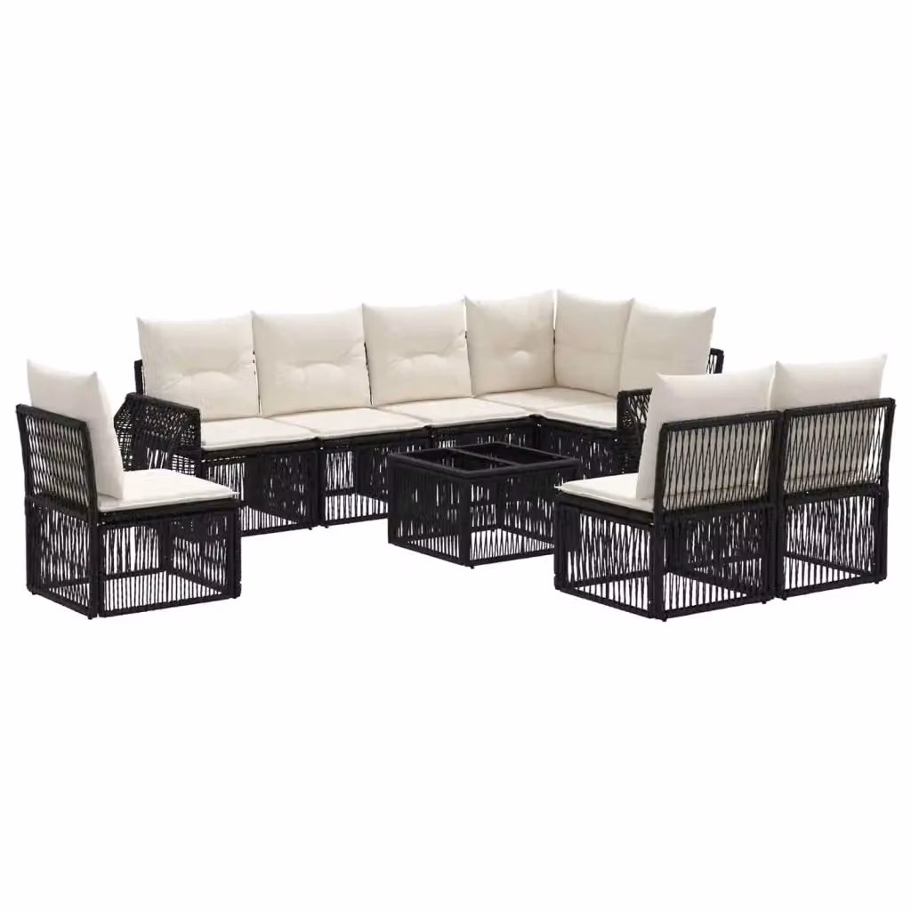 Set Divano da Giardino 9 pz vidaXL in Polyrattan Nero e Bianco Crema – 2